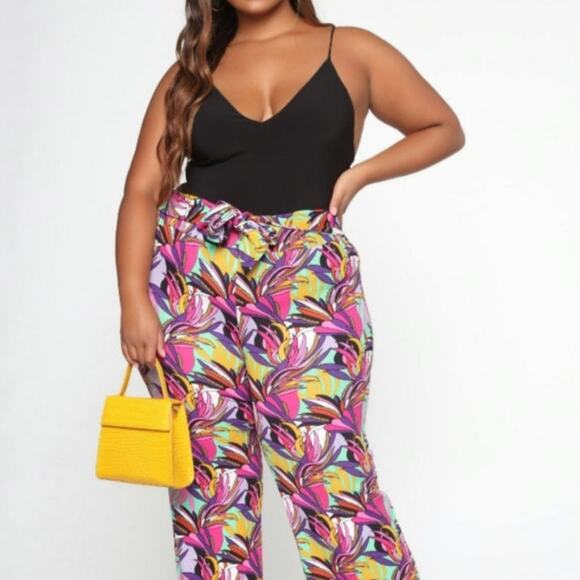 Fashion Nova MultiColor Tropical Wide Leg Flare Retro Style Women Casual Pant XL - Picture 2 of 9